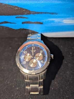 Timex Men’s Blue Dial Silver-Tone Chronograph Watch-Needs a Battery